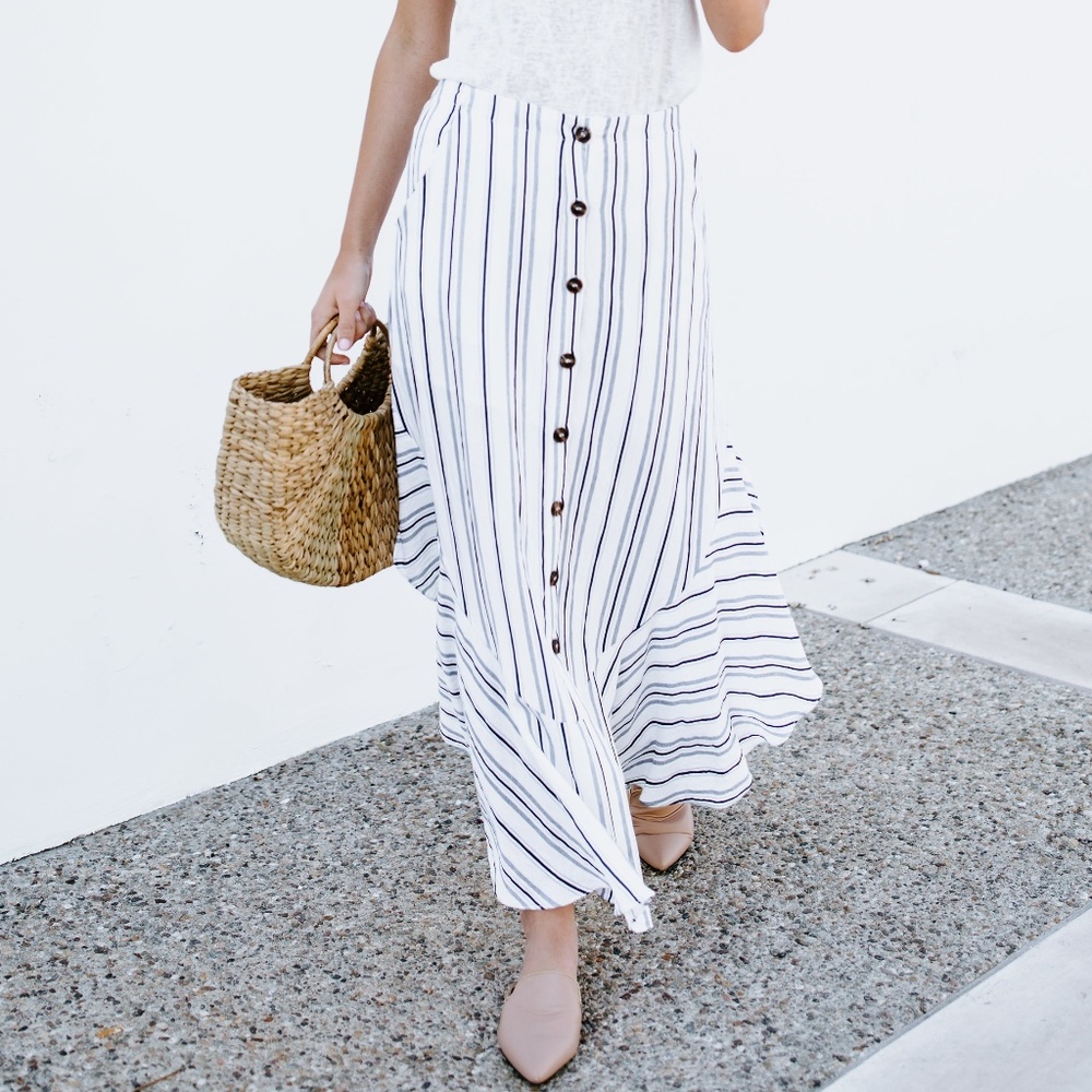 Button Striped Skirt - Picture 5 of 5